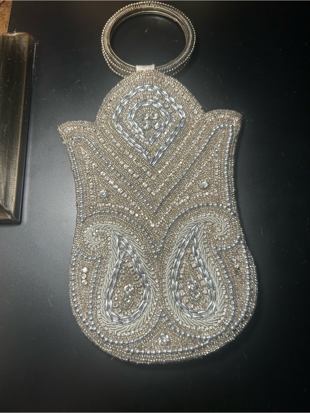 Vintage Silver Beaded Evening Bag / Cocktail Purse – Fits iPhone